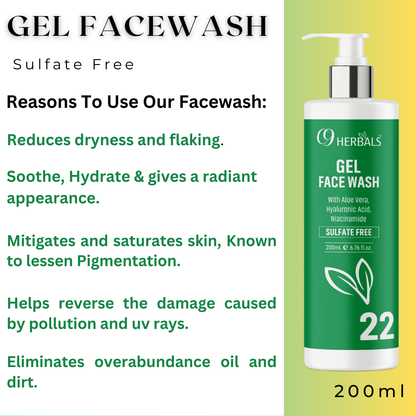 Gel Face Wash | Aloe Vera | Sulfate Free | Niacinamide | Control Pimples, Zits And Whiteheads