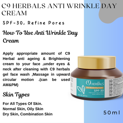 Anti Wrinkle Day Cream | Retinol | Co- enzyme Q10 | SPF-30 | Refines Pores | Triple Surface Rejuvenation