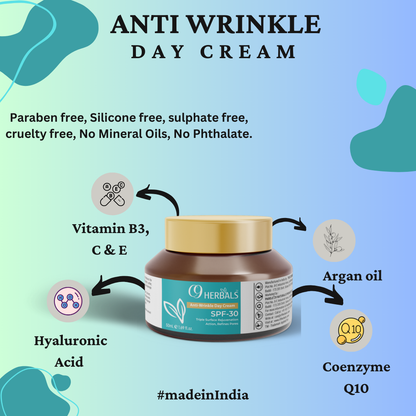 Anti Wrinkle Day Cream | Retinol | Co- enzyme Q10 | SPF-30 | Refines Pores | Triple Surface Rejuvenation