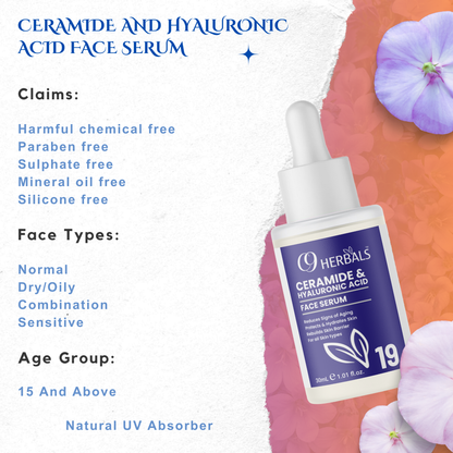 Ceramide And Hyaluronic Acid Face Serum | Aloe Vera Extract | Niacinamide | Rebuilds Skin Barrier